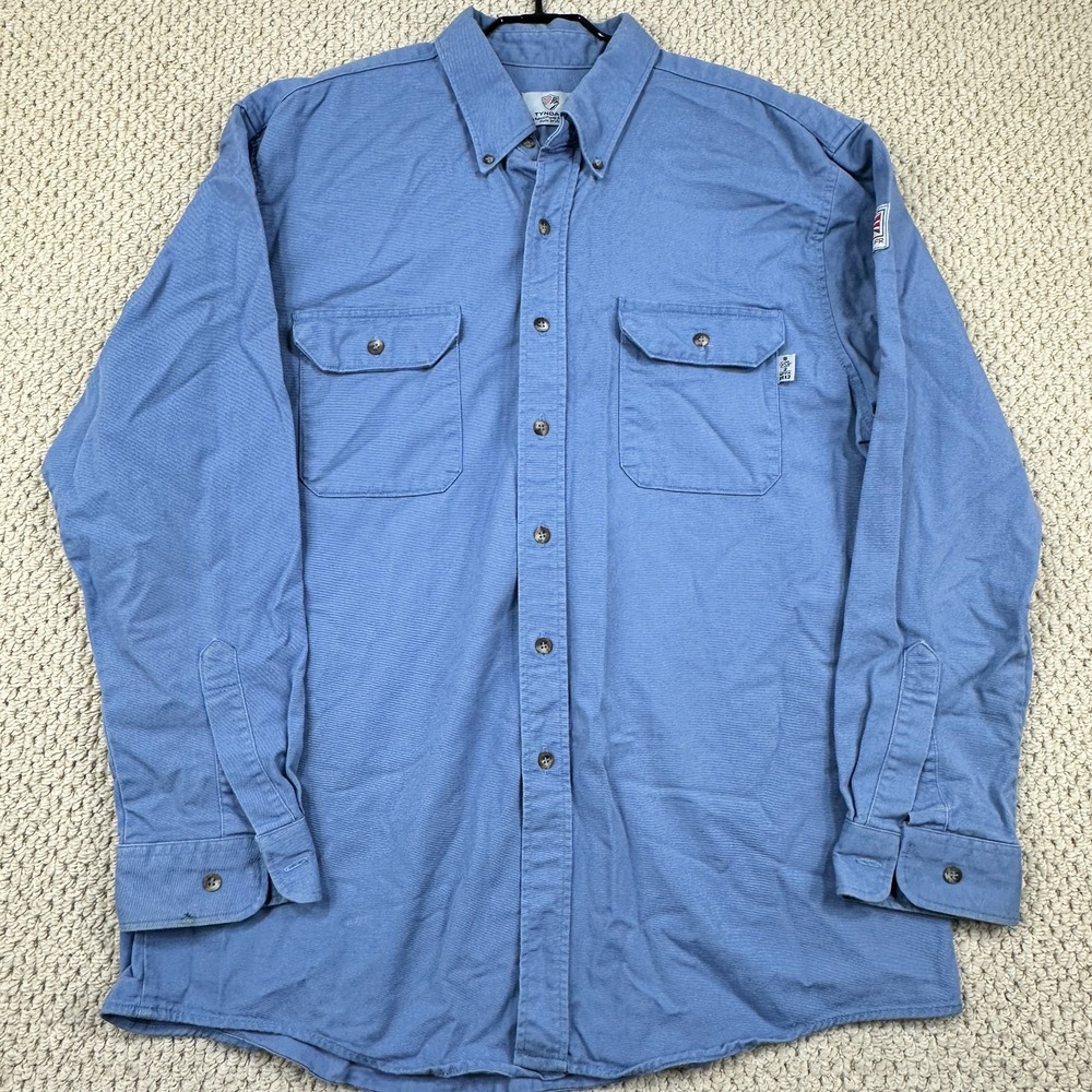 Tyndale FR Shirt Mens XL Light Blue Flame Resistant Long Sleeve Button Up USA